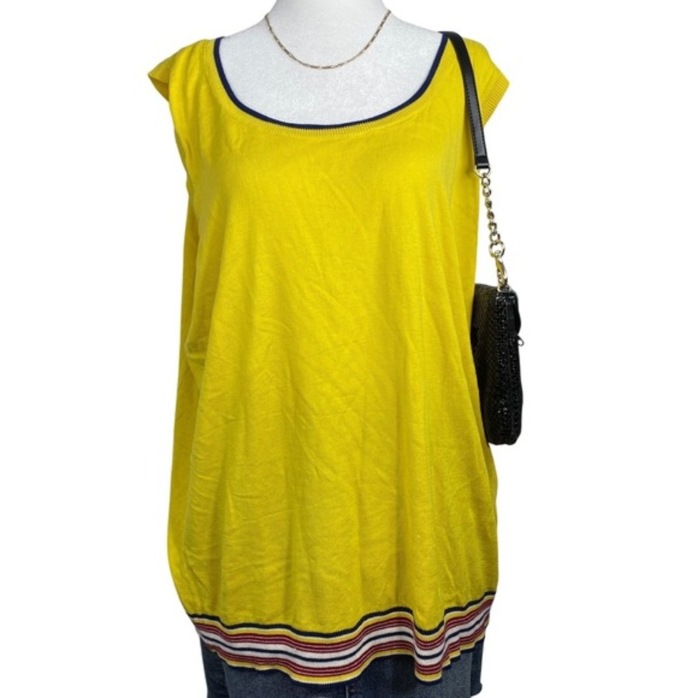 Talbots Sleeveless Knit Tunic Top Women's Plus 2X Yellow‎ Stripe Trim Preppy